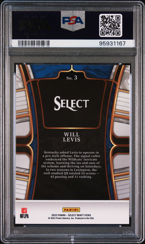 Will Levis PSA 9 2023 Panini Select Draft Picks #3 Blue Kentucky Wildcats