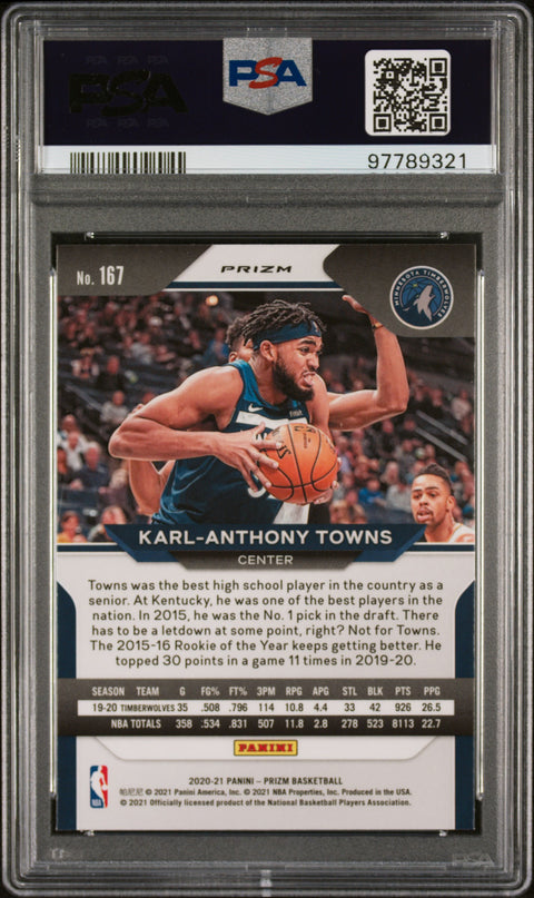 Karl-Anthony Towns PSA 8 2020 Panini Prizm #167 Silver Prizm Minnesota