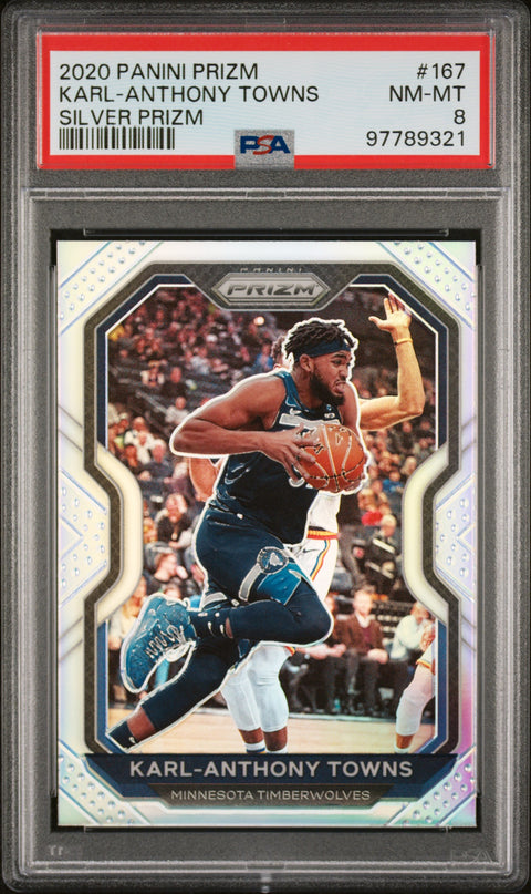 Karl-Anthony Towns PSA 8 2020 Panini Prizm #167 Silver Prizm Minnesota