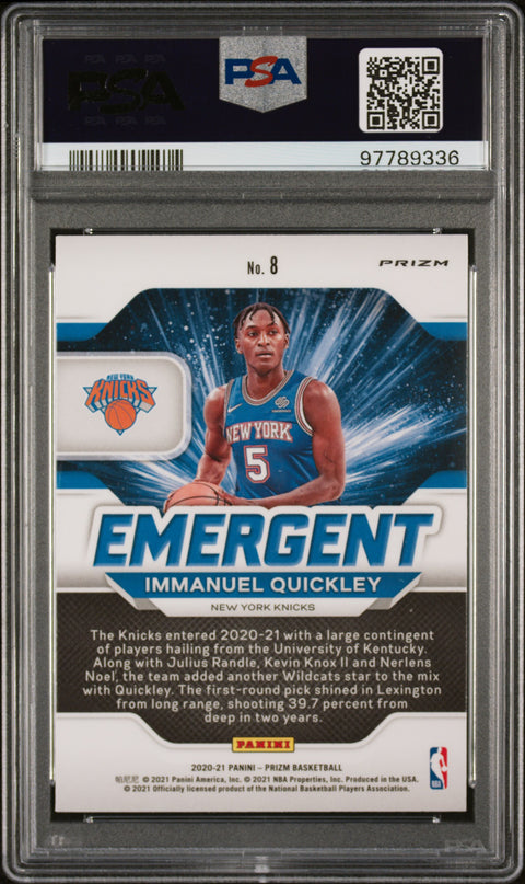 Immanuel Quickley PSA 10 2020-21 Panini Prizms Silver  Emergent #8 Knicks