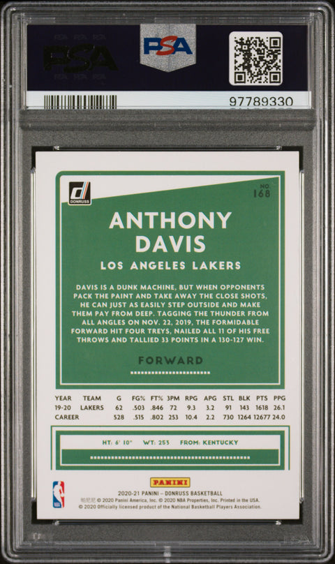 Anthony Davis PSA 9 2020 Panini Donruss #168 Green/Yellow Laser Lakers