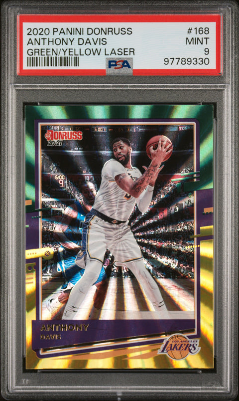 Anthony Davis PSA 9 2020 Panini Donruss #168 Green/Yellow Laser Lakers