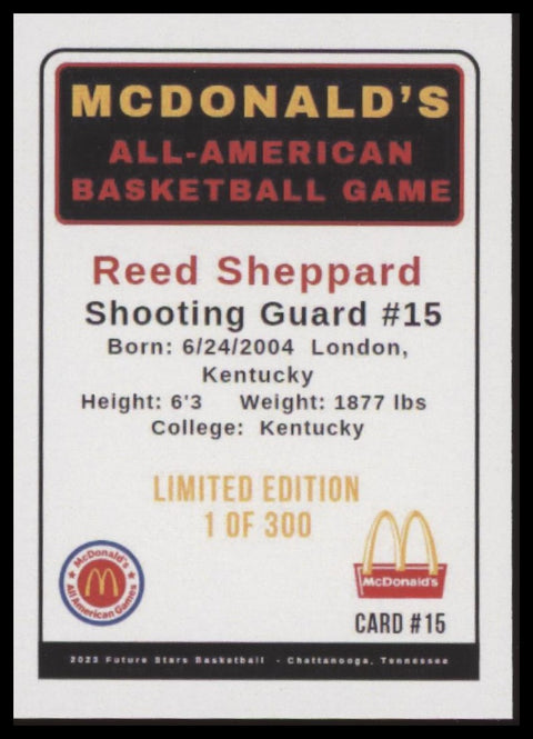 2023 Reed Sheppard Future Stars McDonald's All-American Rookie Limited Edition