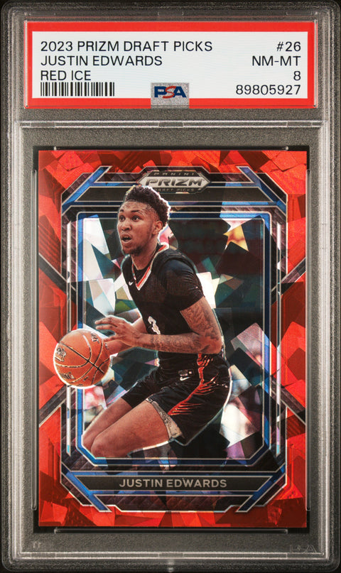 2023 Panini Prizm Draft Picks #26 Justin Edwards Red Ice PSA 8