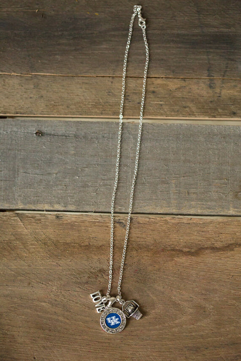 KENTUCKY WILDCATS Multi Charm Love Basketball Blue Silver Necklace Jewelry