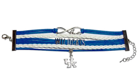 University of Kentucky Wildcats Infinity Silver Toned Sports Bracelet with UK Charm